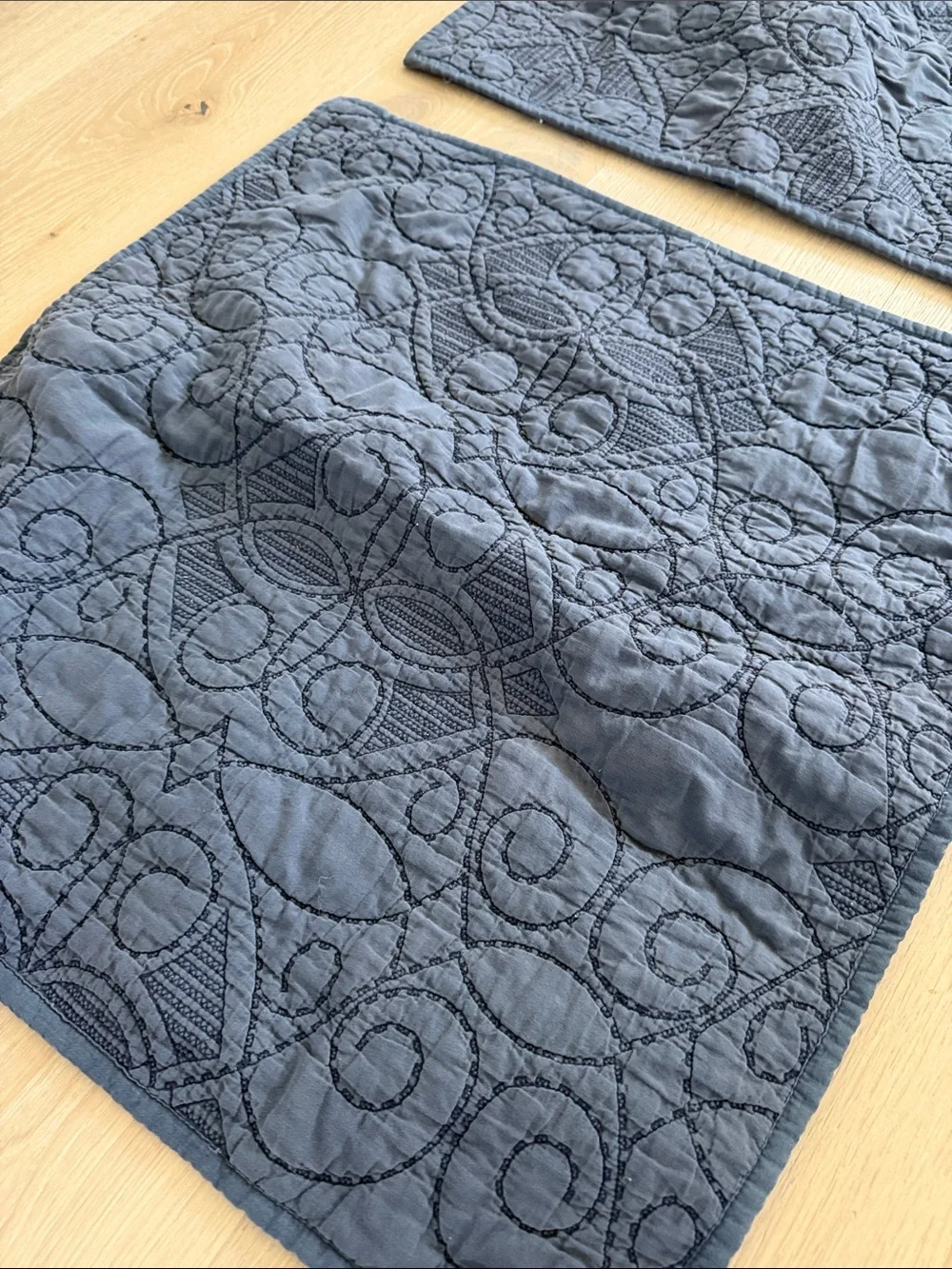 Pottery Barn Quilted Square Euro Shams (2) in Denim Blue Color 100% Cotton